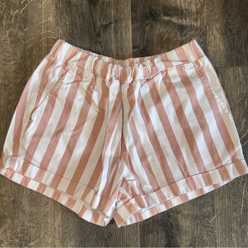 Forever 21 Pink & White Stripe Elastic High Waist Shorts